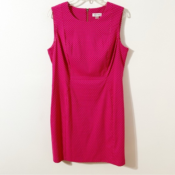 Calvin Klein Midi Rectangular Dot Sleeveless Sheath Dress Back Exposed Zipper 🩷 - Picture 1 of 11